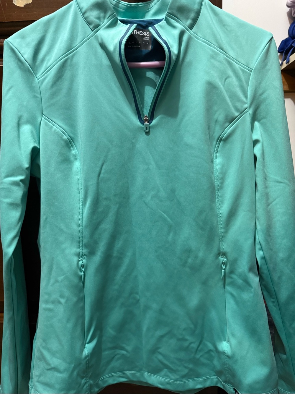Women's teal Hypothesis Quarter-Zip Long Sleeve scrub Top smal